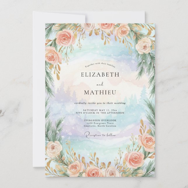Invitation Mariage Rose Pervenche Aqua (Devant)