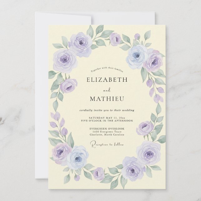 Invitation Mariage Rose Pervenche Beurre (Devant)