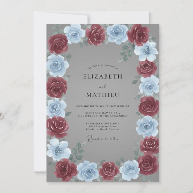 Invitation Mariage Rose Pervenche Bordeaux (Devant)