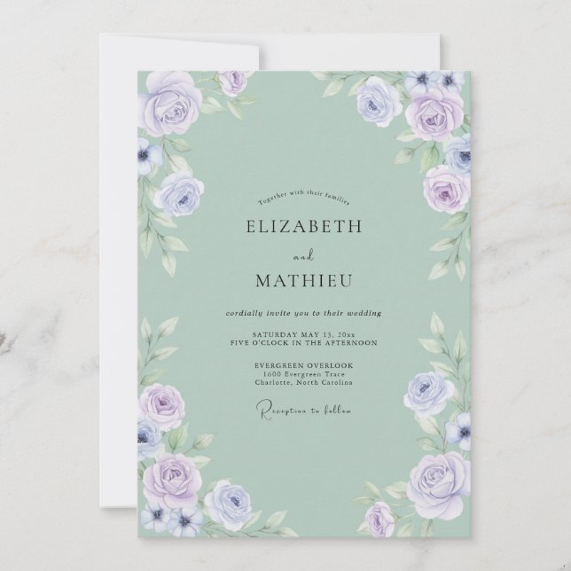 Invitation Mariage Rose Pervenche Céladon (Devant)