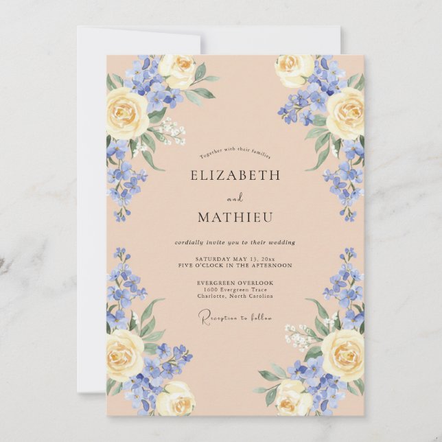 Invitation Mariage Rose Pervenche Champagne (Devant)