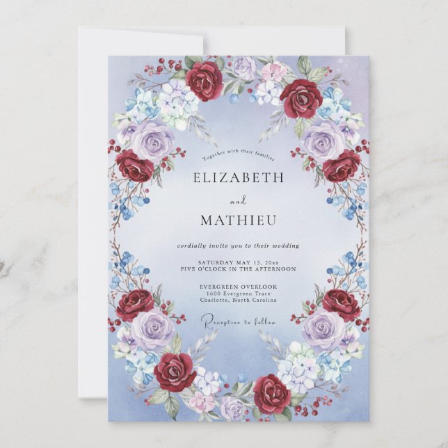 Invitation Mariage Rose Pervenche Écarlate (Devant)