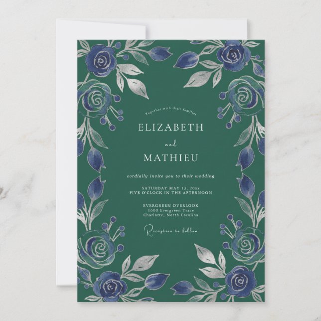 Invitation Mariage Rose Pervenche Toujours Verte (Devant)