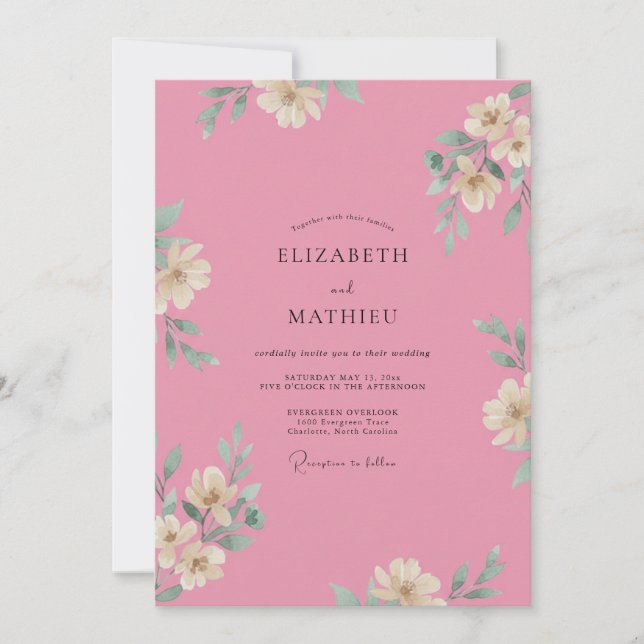 Invitation Mariage Rose Pétale Brillante (Devant)