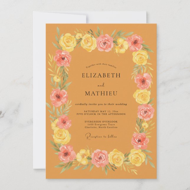 Invitation Mariage Rose Pétale Ocre Rose (Devant)