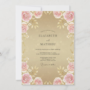Invitation Mariage Rose Pink Paeony Champagne