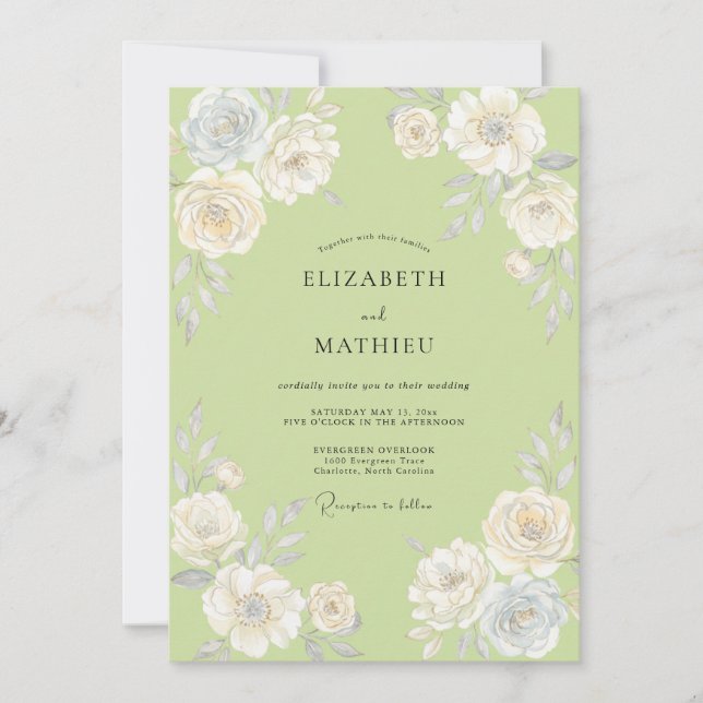 Invitation Mariage Rose Pistache (Devant)