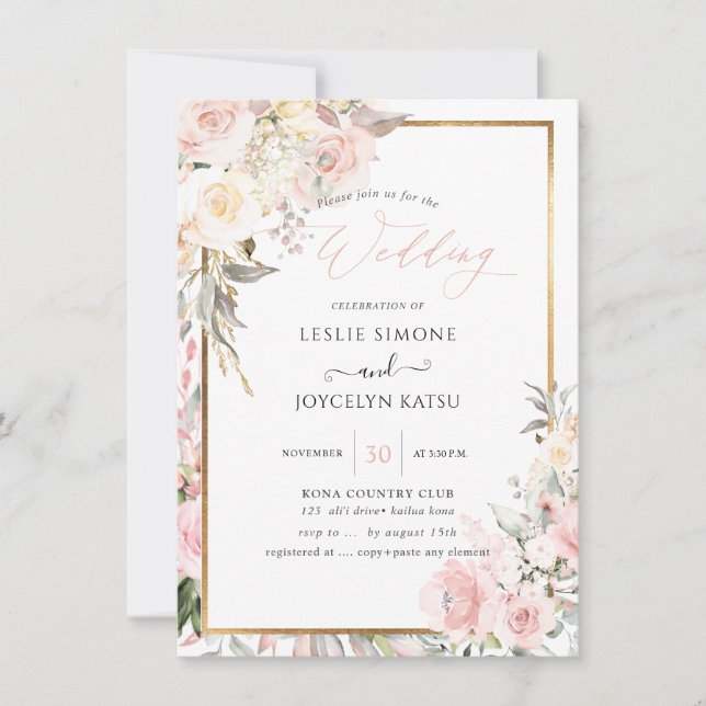 Invitation Mariage Rose PixDezines Watercolor Blush (Devant)