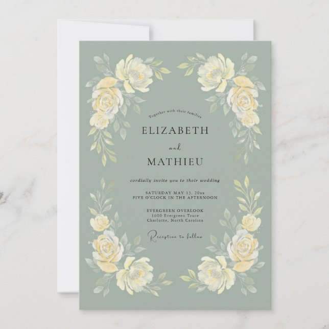 Invitation Mariage Rose Polie Vert Sauge (Devant)