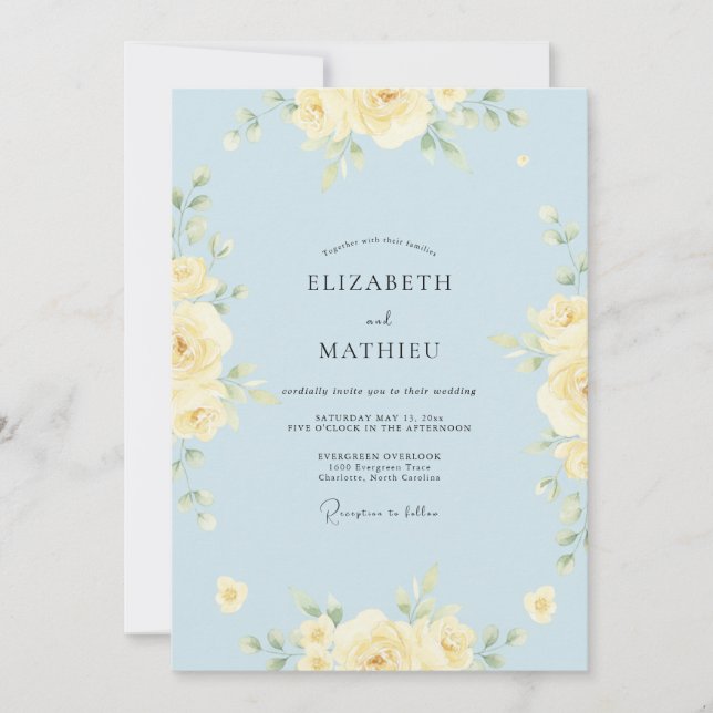 Invitation Mariage Rose Poudre Bleue Élégant (Devant)