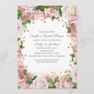 Invitation Mariage rose poudré or floral pour couple