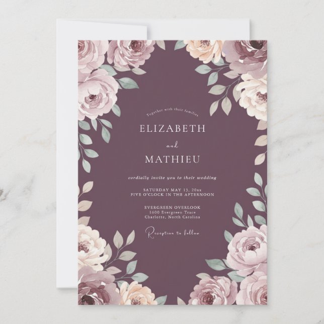 Invitation Mariage Rose Poudrée et Rouge Cerise (Devant)