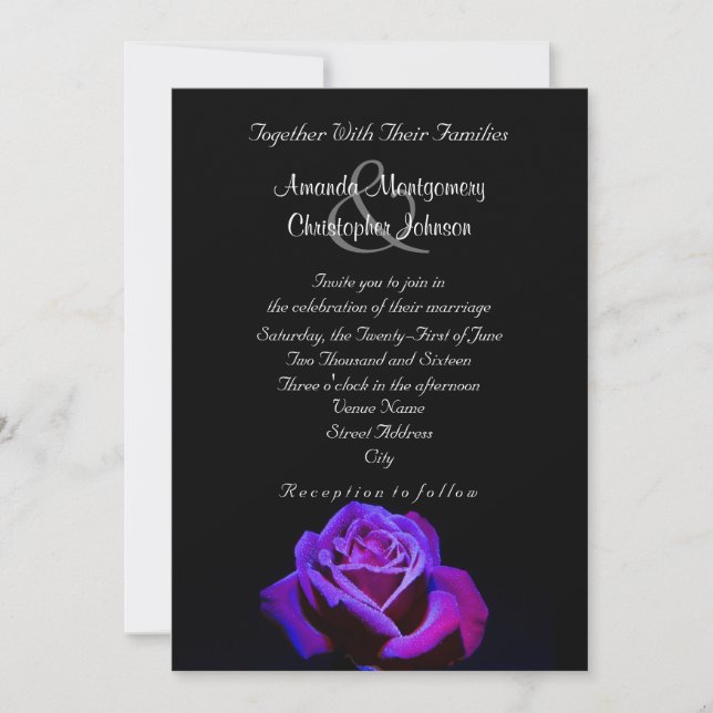 Invitation Mariage Rose Pourpre Avec Gouttes d'Eau (Devant)