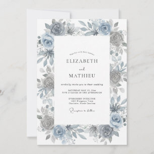 Invitation Mariage Rose Poussiéreuse Ardoise Acier