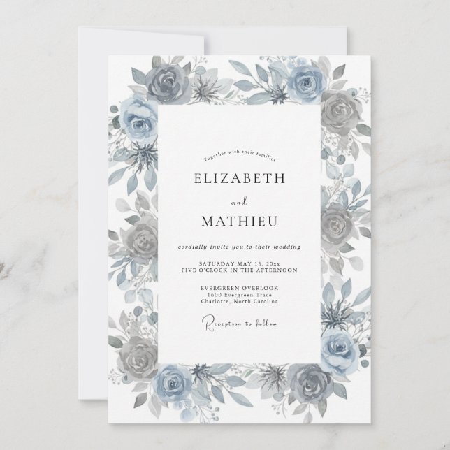 Invitation Mariage Rose Poussiéreuse Ardoise Acier (Devant)