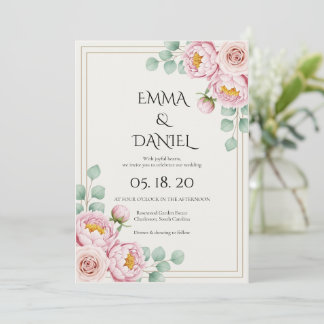 Invitation Mariage Rose Poussiéreuse de Créateur Tendance Mod