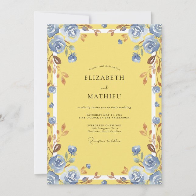 Invitation Mariage Rose Poussiéreuse Jaune Azur (Devant)