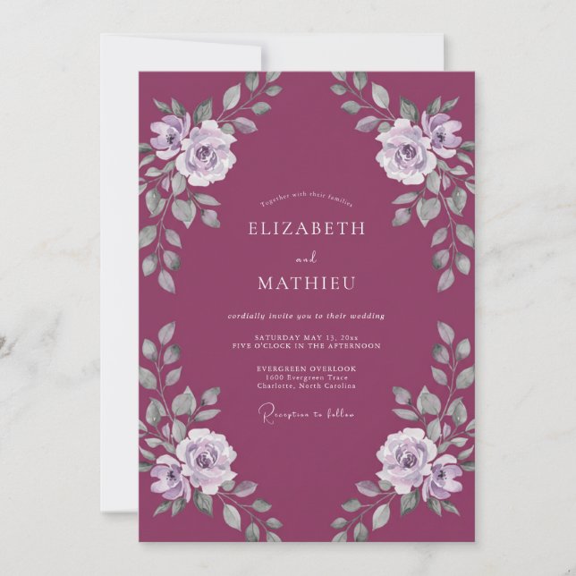 Invitation Mariage Rose Poussiéreuse Magenta (Devant)