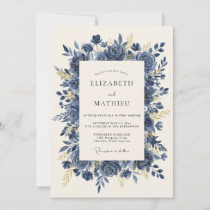 Invitation Mariage Rose Prestigieuse Bleu Marine