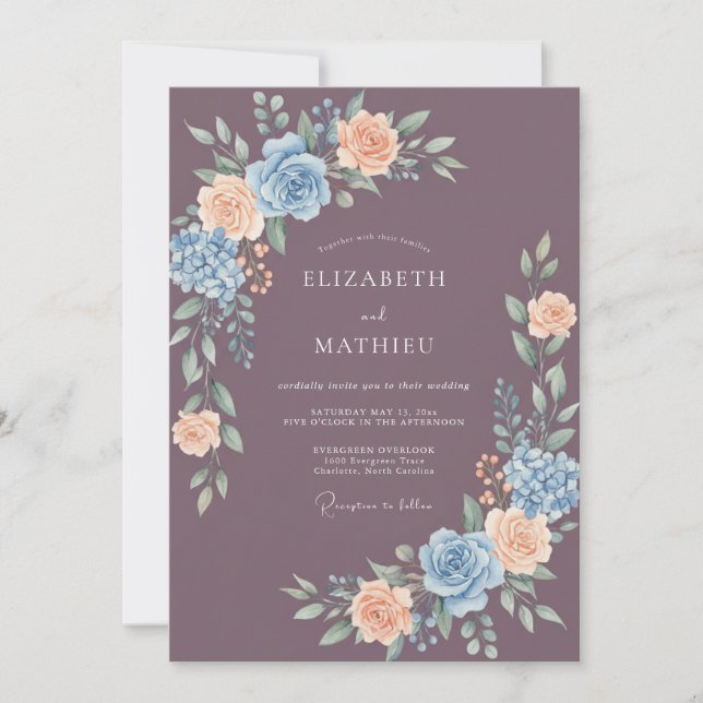 Invitation Mariage Rose Printanière Mauve Assourdi (Devant)
