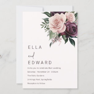 Invitation Mariage Rose profond de Bourgogne et Dusty
