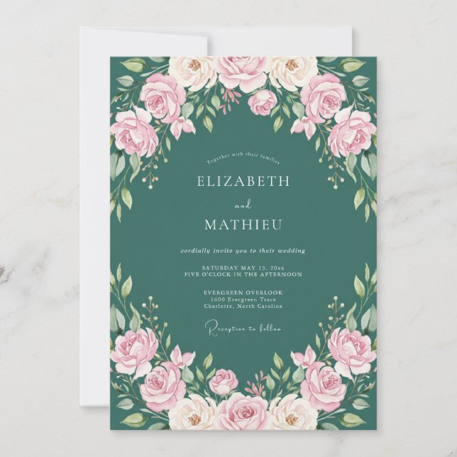 Invitation Mariage Rose Prospère Sarcelle (Devant)