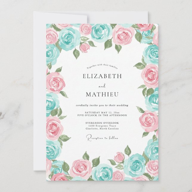 Invitation Mariage Rose Radiant Aqua Rose (Devant)