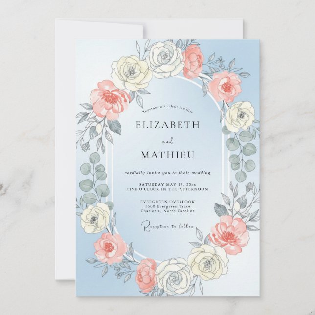Invitation Mariage Rose Radiante Bleu Poudre (Devant)