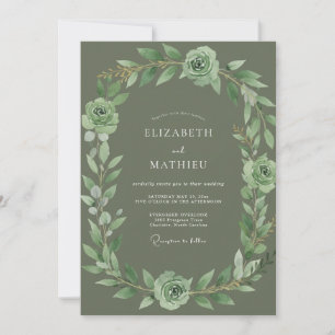Invitation Mariage Rose Raffinée Vert Sauge