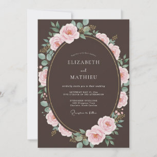 Invitation Mariage Rose Resplendissante Brun Espresso