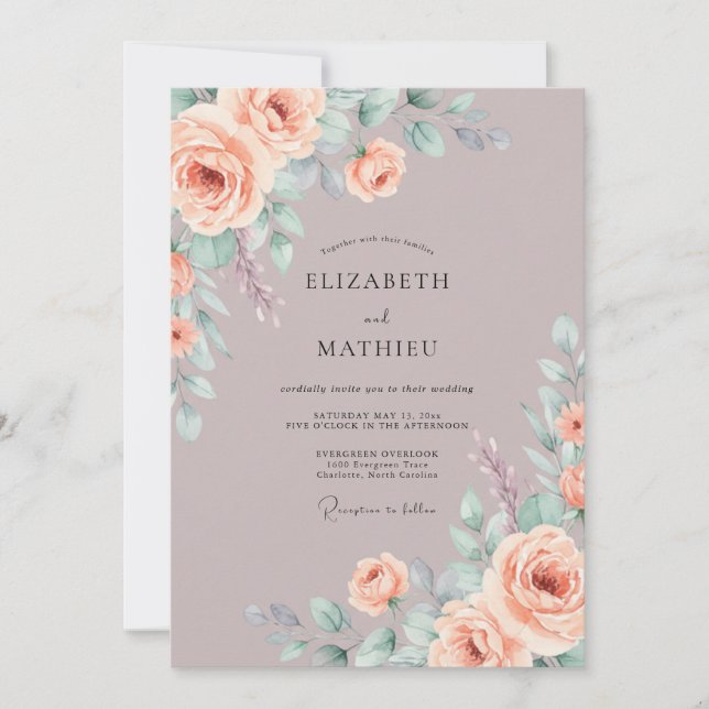 Invitation Mariage Rose Romantique Mauve (Devant)