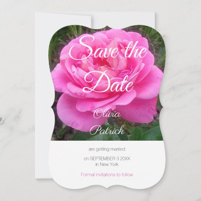 Invitation Mariage rose romantique Sauvez la date (Devant)
