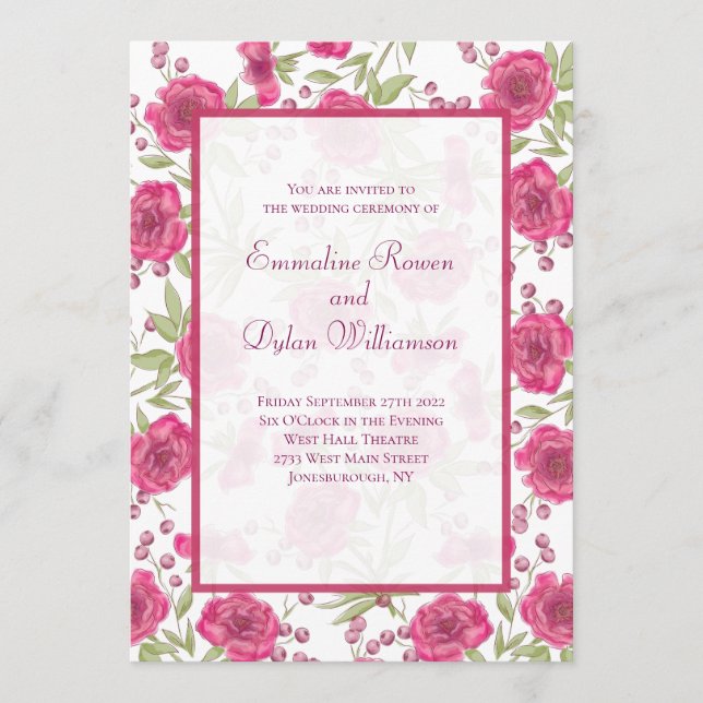 Invitation Mariage Rose Rose Clair (Devant)