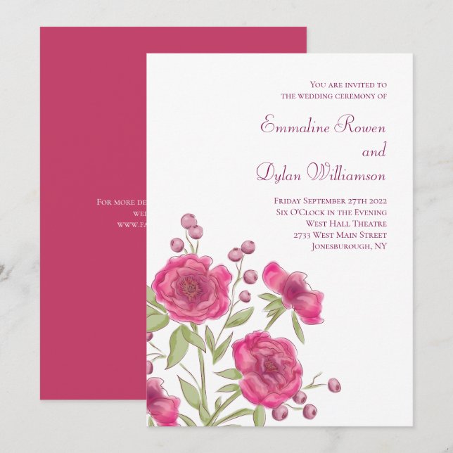 Invitation Mariage Rose Rose Clair (Devant / Derrière)
