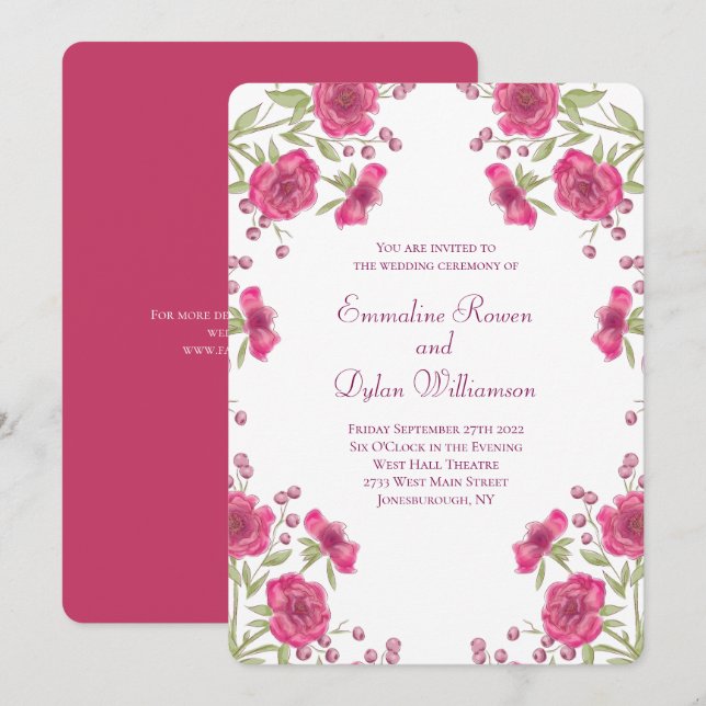 Invitation Mariage Rose Rose Clair (Devant / Derrière)