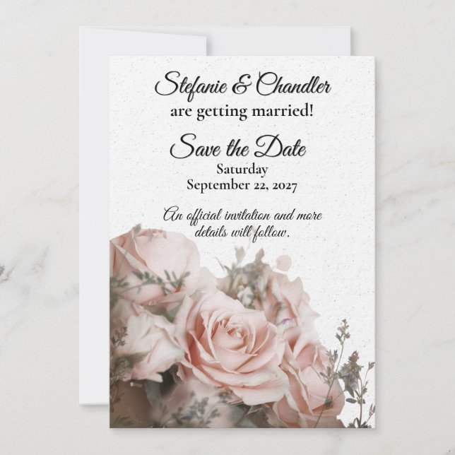 Invitation Mariage Rose rose clair délicat Enregistrer la dat (Devant)