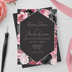 Invitation Mariage Rose rose et noir