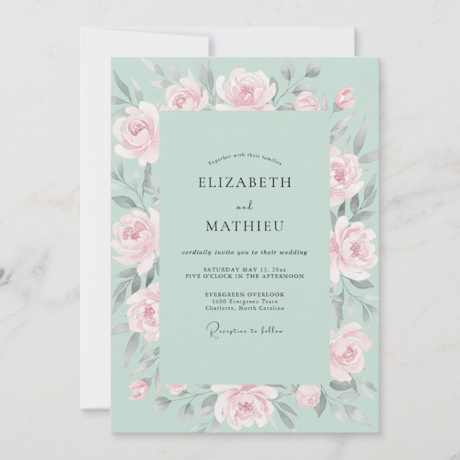 Invitation Mariage Rose Rose Mousse de Mer (Devant)