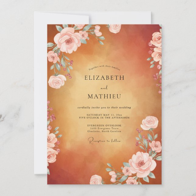 Invitation Mariage Rose Rouge Ambre (Devant)