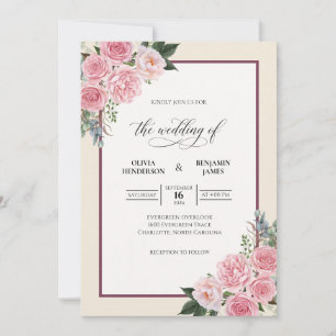 Invitation Mariage Rose Rouge Cerise