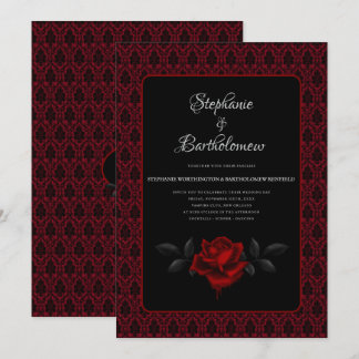 Invitation Mariage Rose Rouge Damassée Gothique