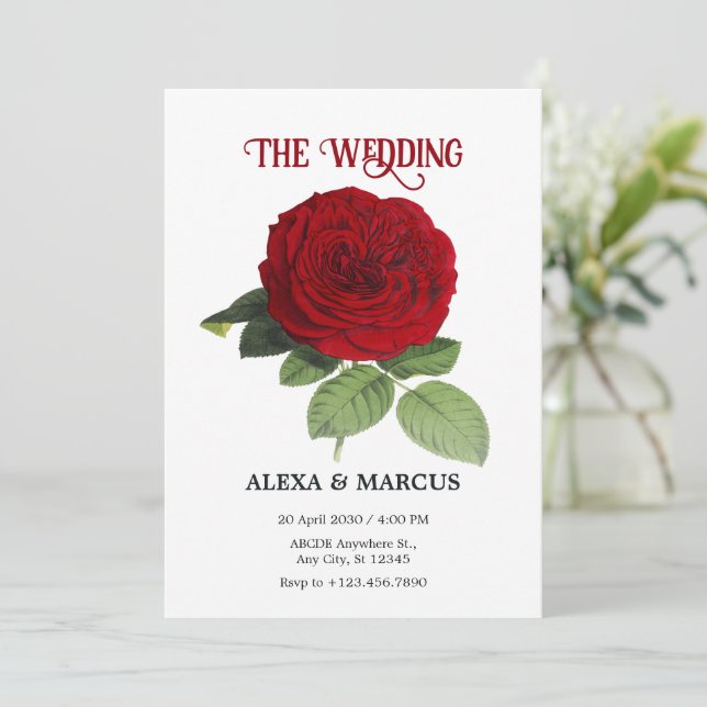 Invitation Mariage rose rouge florissant (Debout devant)