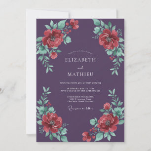 Invitation Mariage Rose Rouge Foncé de Prune
