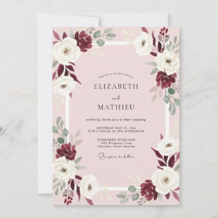 Invitation Mariage Rose Rouge Foncé Rose Pâle