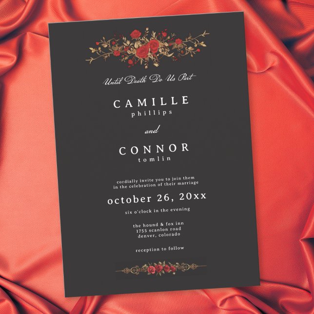 Invitation Mariage Rose Rouge Gothique Jusqu'à Ce Que La Mort (Gothic Red Rose Until Death Do Us Part Wedding Invitation)