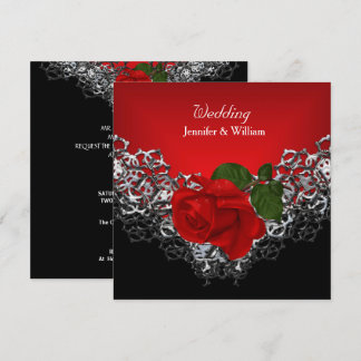 Invitation Mariage Rose Rouge Profond Noir Blanc Argent