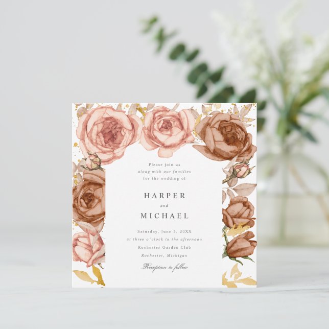 Invitation mariage rose rousse brun doré (Debout devant)