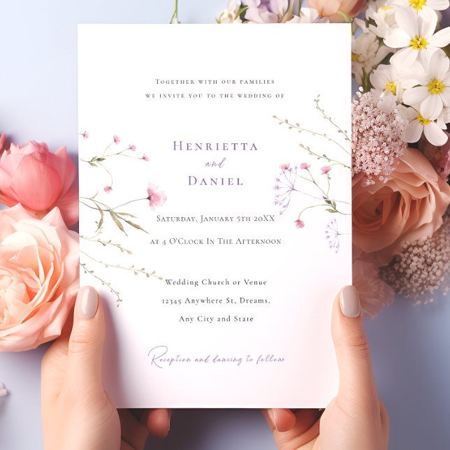Invitation Mariage Rose Rustique Pastel Aquarelle (Créateur téléchargé)