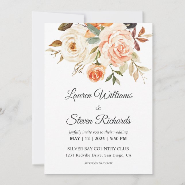 Invitation Mariage Rose rustique Peach blanc personnalisé (Devant)