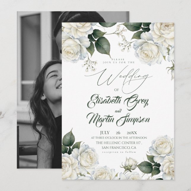 Invitation Mariage Rose Sage & Blanc (Devant / Derrière)